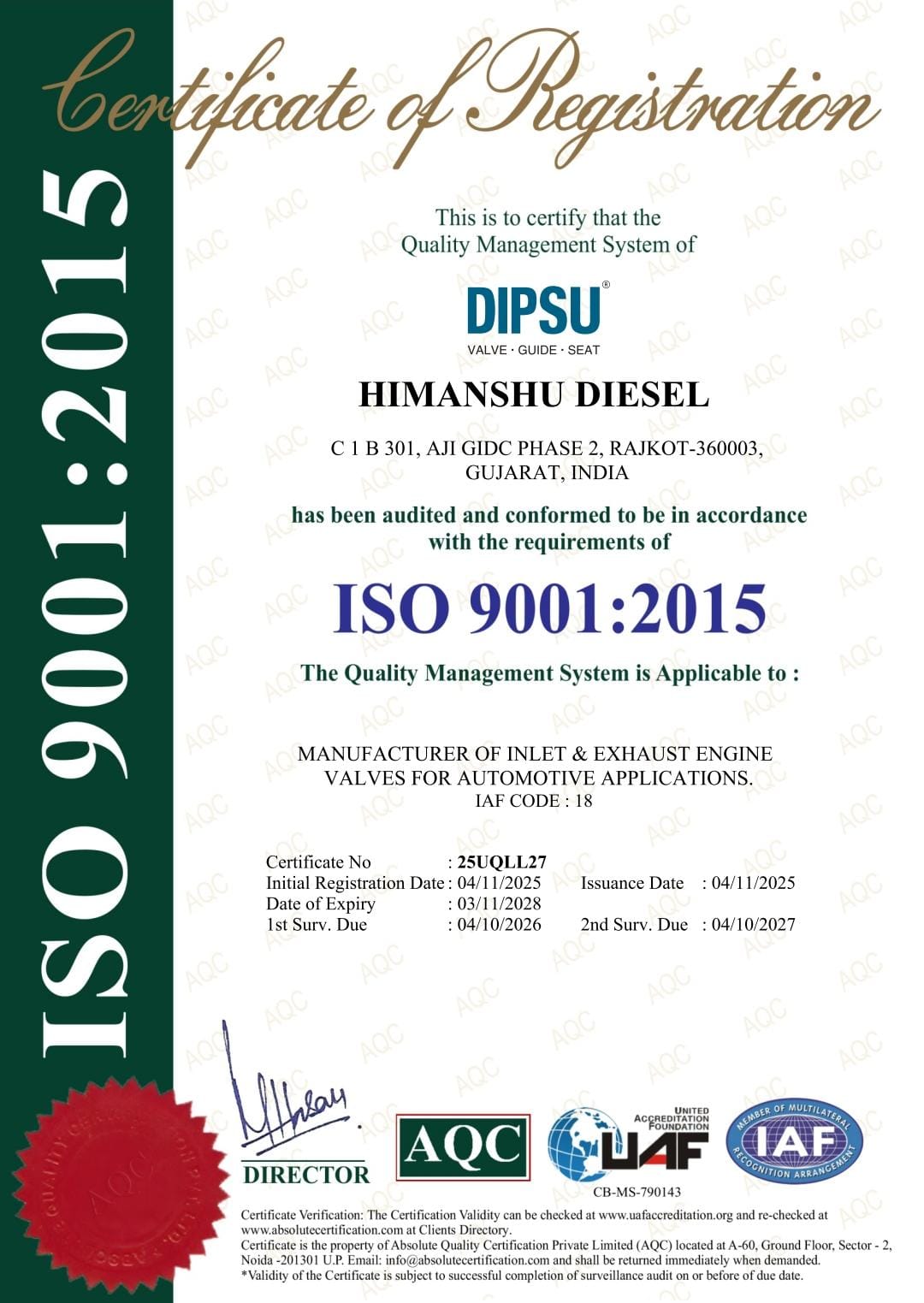 Quality ISO Certificate